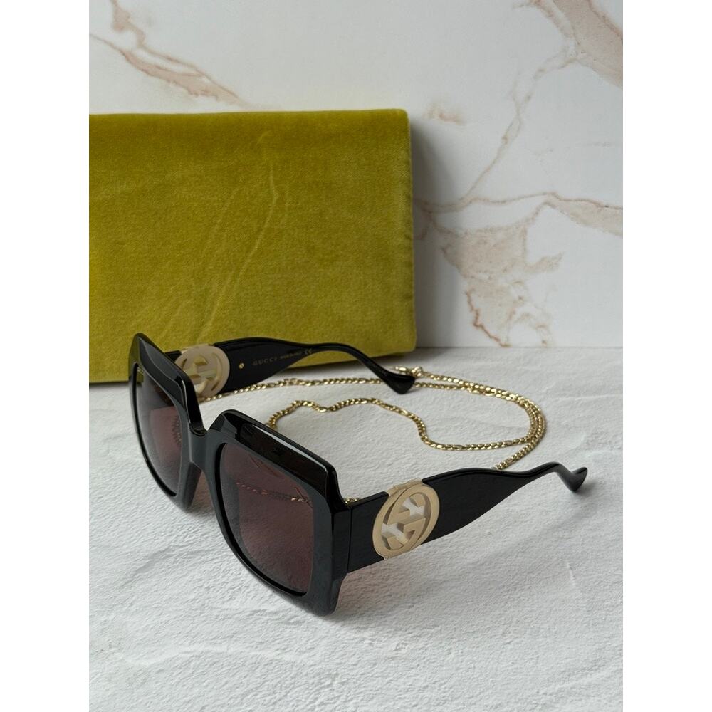 NEW Gucci GG1022S Black Chain Oversized Logo Sunglasses - Picture 5 of 8